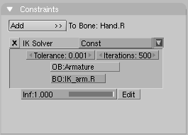 Setting the IK solver for the wrist. Setting the Constraint.
